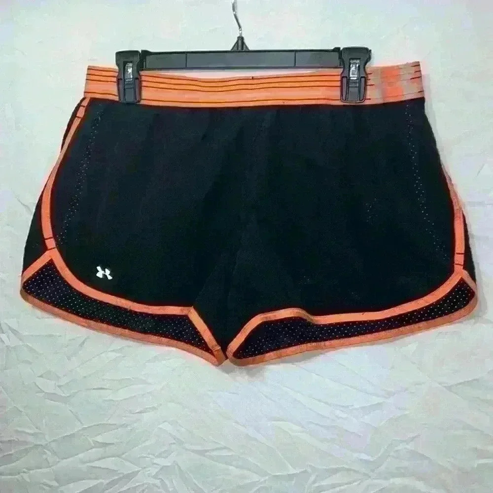 Under Armour Black and Orange Running Shorts Size L